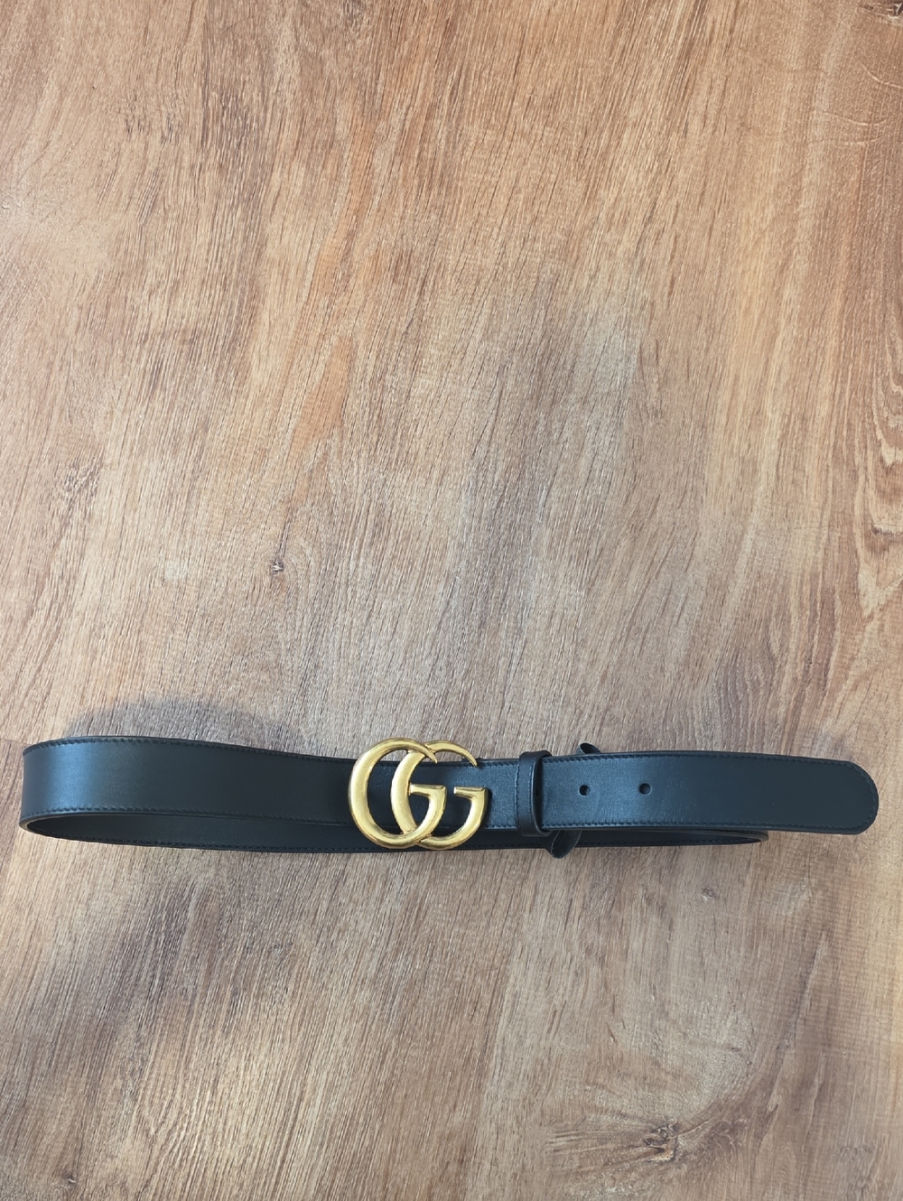 Gucci Black Leather Belt with Gold Double-G Buckle